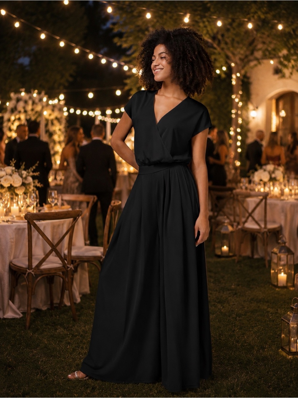 HALARA Black Short-Sleeve Jumpsuit with Wide Leg
